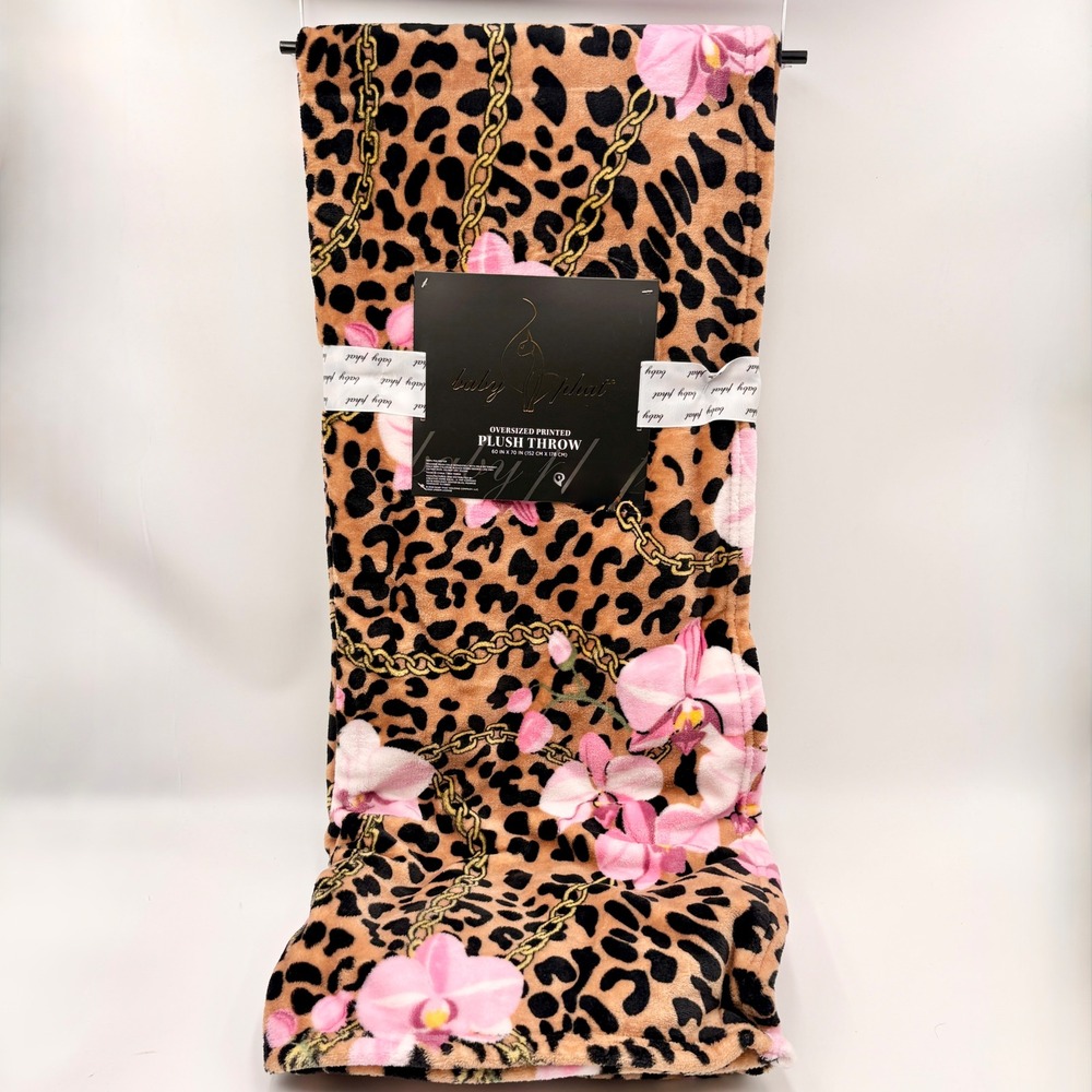 Baby Phat Leopard Orchid Gold Chain Plush Throw Blanket Oversized 60x70 Y2K NEW